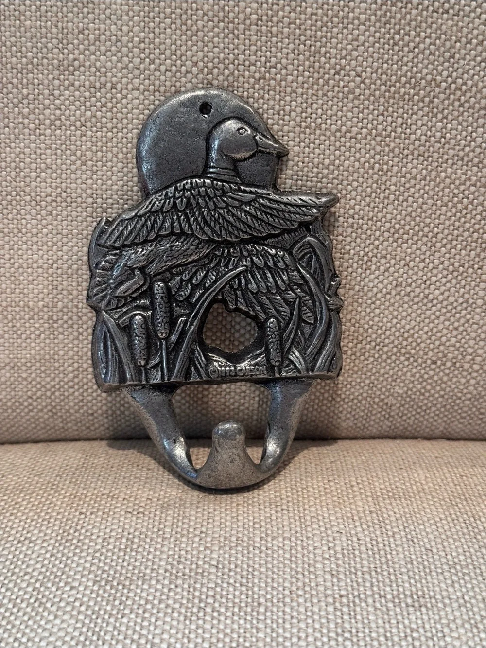 Carson Vintage 1993 Decorative Duck Wall Hook - Pewter Metal Black Finish